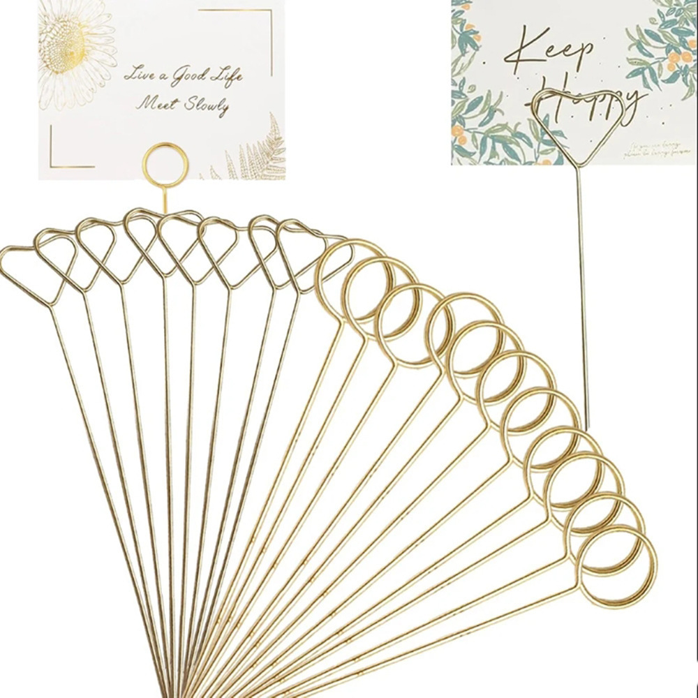 Floral Picks Wood - Penjepit Kartu Bunga Logam Emas, Penjepit