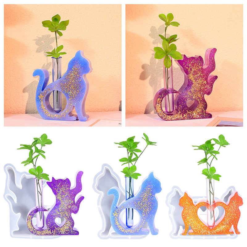 Florist Supply Vases - Cetakan Resin berbentuk kucing vas silikon