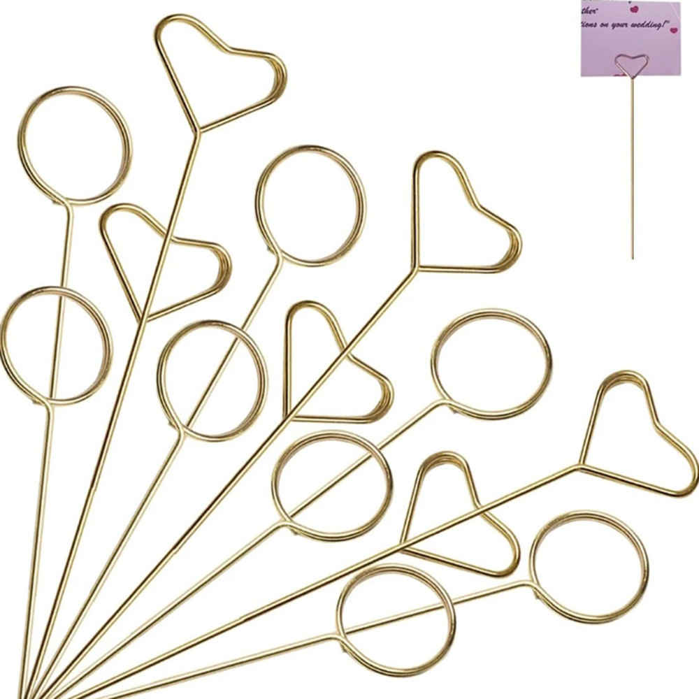 Floral Picks Wood - Penyangga Kartu Bunga Logam Emas yang